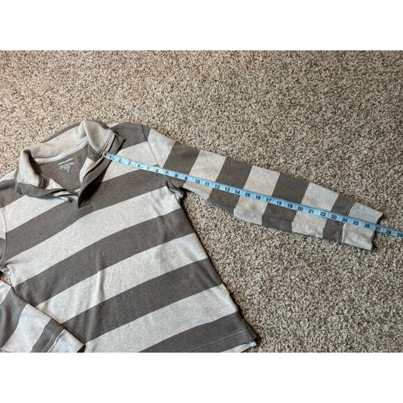 Banana Republic Cotton 1/4 Zip Sweater; SO SOFT!! Size M; Cream & Brown Striped - Picture 4 of 8